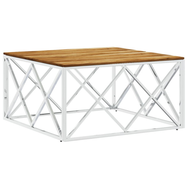 Mesa de centro aço inoxidável/madeira de acácia maciça prateado M 2