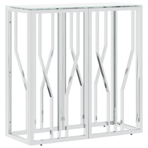 Mesa consola de acero inoxidable y vidrio plateada 70x30x70 cm H