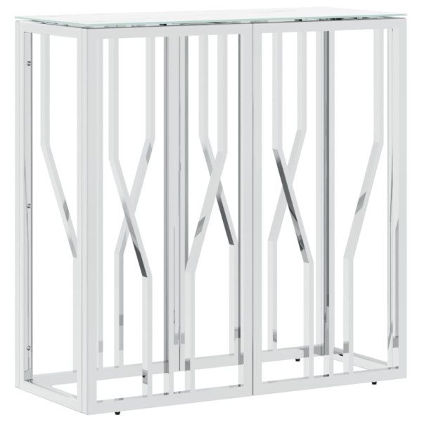 Mesa consola de acero inoxidable y vidrio plateada 70x30x70 cm M 2