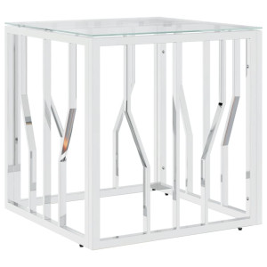 Mesa de centro acero inoxidable y vidrio plateada 50x50x50 cm H