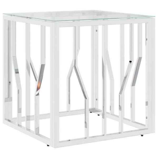 Mesa de centro 50x50x50 cm aço inoxidável e vidro prateado M 2