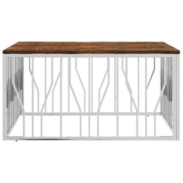 Mesa de centro acero inoxidable y madera reciclada plateada M 3