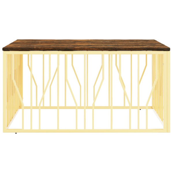 Mesa de centro aço inoxidável/madeira recuperada maciça dourado M 3