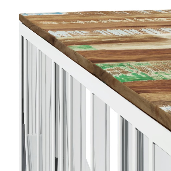 Mesa de centro acero inoxidable y madera reciclada plateado M 5