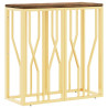 Mesa consola aço inoxidável/madeira recuperada maciça dourado 2