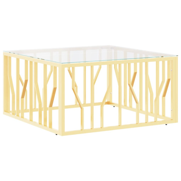 Mesa de centro 80x80x40 cm aço inoxidável e vidro dourado M 2