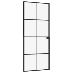 Puerta de interior vidrio templado y aluminio negro 83x201.5 cm H