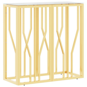 Mesa consola 70x30x70 cm aço inoxidável e vidro dourado H