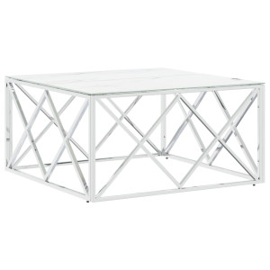Mesa de centro 80x80x40 cm aço inoxidável e vidro prateado H