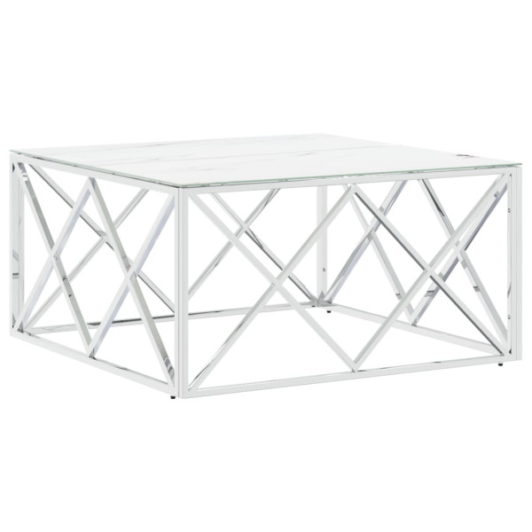 Mesa de centro 80x80x40 cm aço inoxidável e vidro prateado M 2
