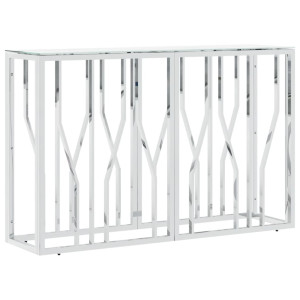 Mesa consola acero inoxidable y vidrio plateado 110x30x70 cm H