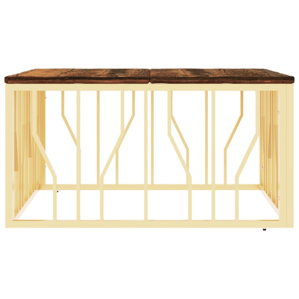 Mesa de centro acero inoxidable madera maciza reciclada dorada M 4