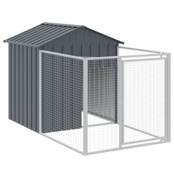 Caseta perros con corral acero galvanizado gris 117x201x123 cm M 2