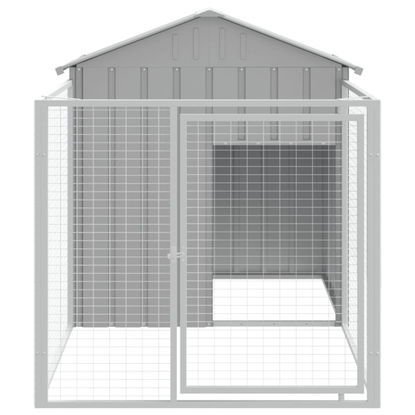 Casota para cães com parque aço galvanizado cinzento-claro M 3