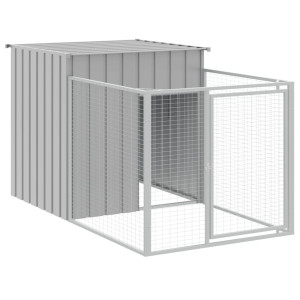 Casota para cães com parque aço galvanizado cinzento-claro H