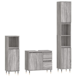 Set de muebles de baño 3 pzas madera contrachapada gris sonoma H