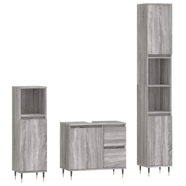 Set de muebles de baño 3 pzas madera contrachapada gris sonoma M 2