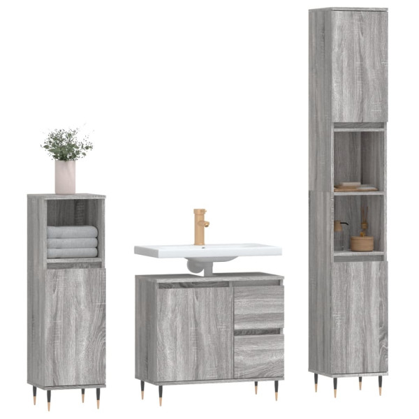 Set de muebles de baño 3 pzas madera contrachapada gris sonoma M 3