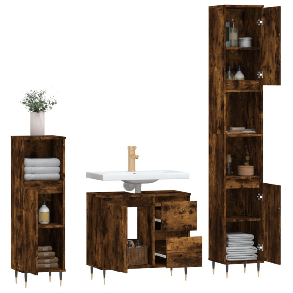 Set de muebles baño 3 pzas madera contrachapada roble ahumado M 4