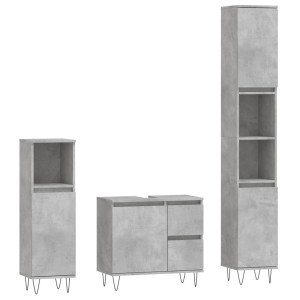 Set muebles de baño 2 piezas madera contrachapada gris hormigón H