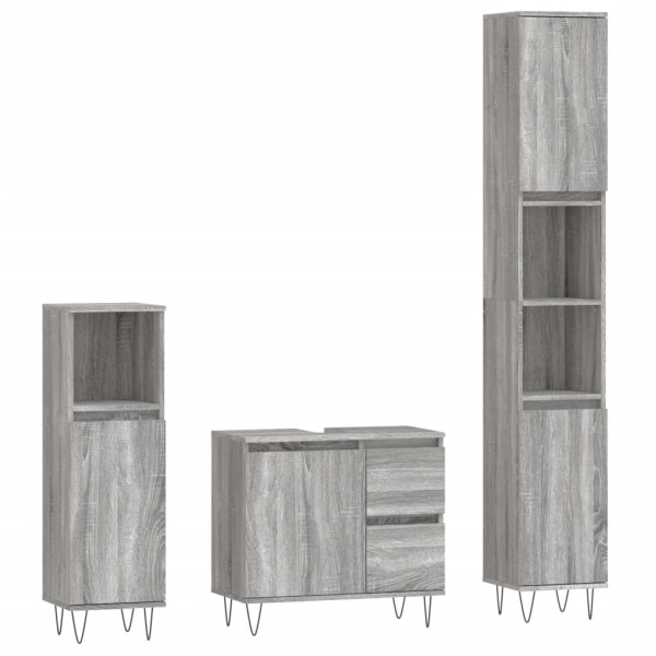 Set de muebles de baño 3 pzas madera contrachapada gris sonoma M 2