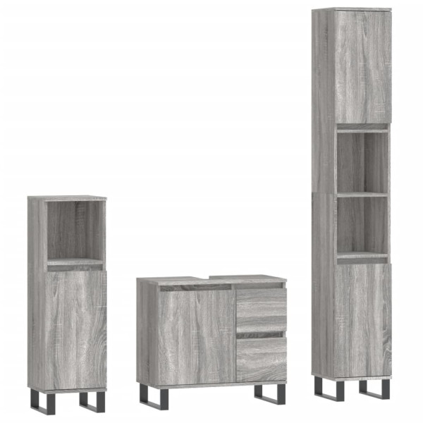 Set de muebles de baño 3 pzas madera contrachapada gris sonoma M 2