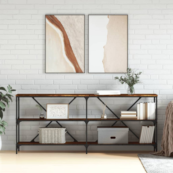 Mesa consola hierro madera ingeniería roble ahumado 180x30x75cm D