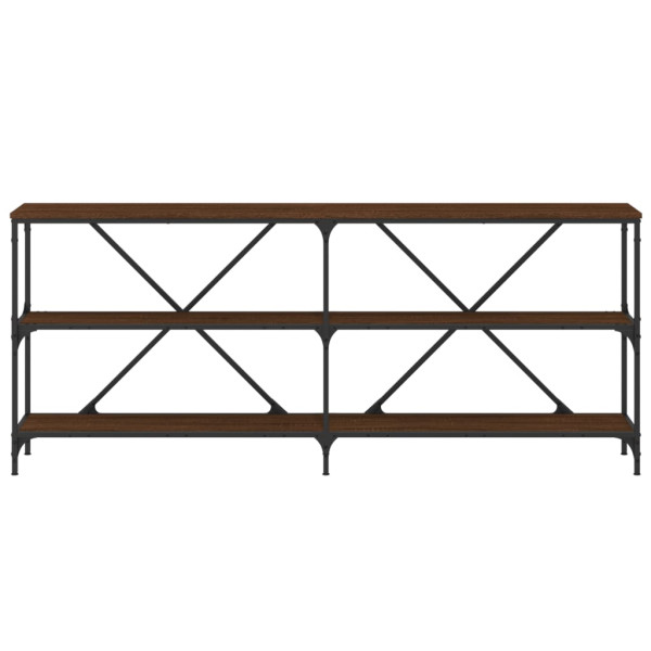 Mesa consola hierro madera ingeniería roble marrón 180x30x75 cm M 4