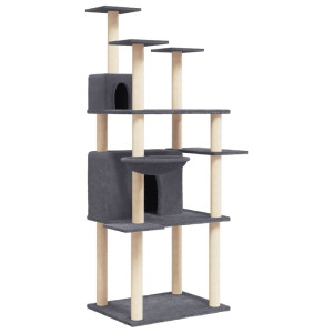 Árvore p/ gatos c/ postes arranhadores sisal 166cm cinza-escuro H