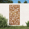 Decoração p/muro jardim 105x55cm aço corten design folhas bambu 1