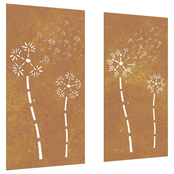 Adorno pared jardín 2 uds acero corten diseño flores 105x55 cm M 2