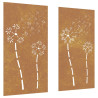 Adorno pared jardín 2 uds acero corten diseño flores 105x55 cm 2