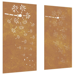 Adorno pared jardín 2 uds acero corten diseño flores 105x55 cm H