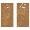 Adorno pared jardín 2 uds acero corten diseño flores 105x55 cm 5