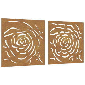 Adorno de pared jardín 2 uds acero corten diseño rosa 55x55 cm H