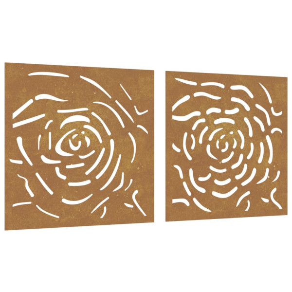 Adorno de pared jardín 2 uds acero corten diseño rosa 55x55 cm M 2