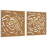 Decorações p/ muro jardim 2 pcs 55x55cm aço corten design rosas 2
