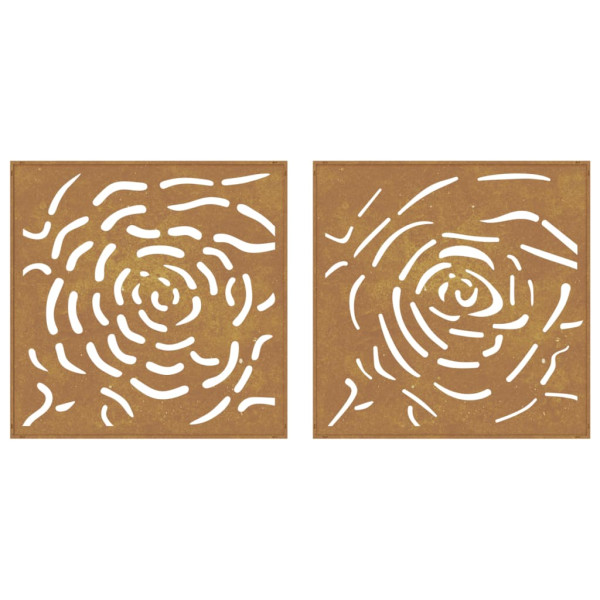 Adorno de pared jardín 2 uds acero corten diseño rosa 55x55 cm M 5