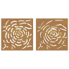 Decorações p/ muro jardim 2 pcs 55x55cm aço corten design rosas 5