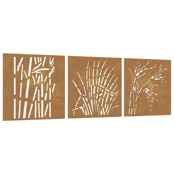 Decorações p/ muro jardim 3pcs 105x55cm aço corten design relva M 2