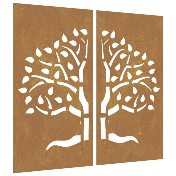 Adorno pared jardín 2 uds acero corten diseño árbol 105x55 cm M 2
