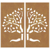 Decoração muro de jardim 2pcs 105x55cm aço corten design árvore 4