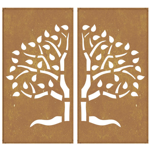 Decoração muro de jardim 2pcs 105x55cm aço corten design árvore M 5