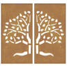 Decoração muro de jardim 2pcs 105x55cm aço corten design árvore 5