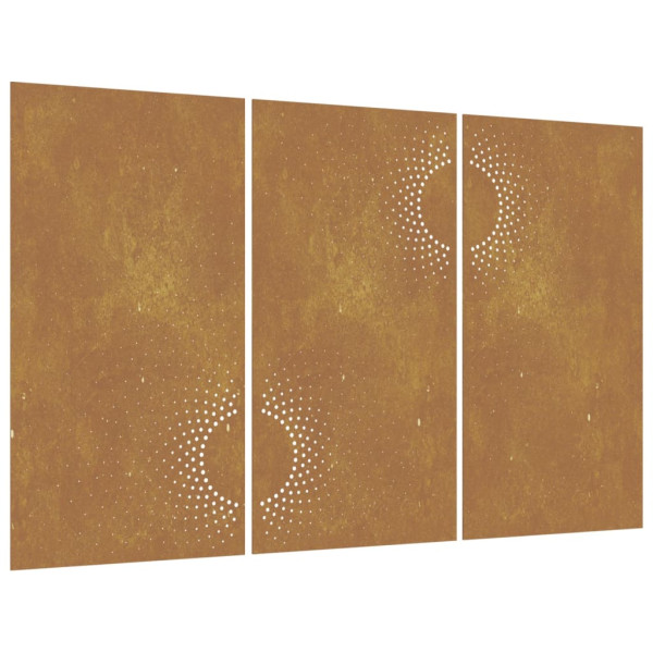 Adorno pared jardín 3 uds acero corten diseño sol 105x55 cm M 2