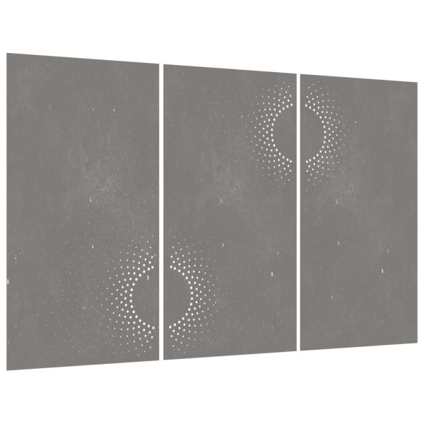 Decoração p/ muro de jardim 3pcs 105x55cm aço corten design sol M 3