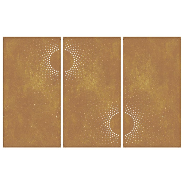 Decoração p/ muro de jardim 3pcs 105x55cm aço corten design sol M 5
