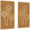 Adorno pared jardín 2 uds acero corten diseño flores 105x55 cm 2