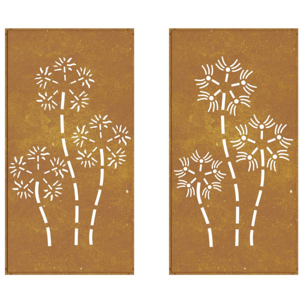Adorno pared jardín 2 uds acero corten diseño flores 105x55 cm M 5