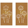 Adorno pared jardín 2 uds acero corten diseño flores 105x55 cm 5
